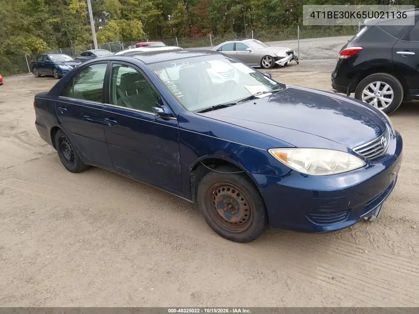 TOYOTA CAMRY 2005, VIN 4T1BE30K65U021136