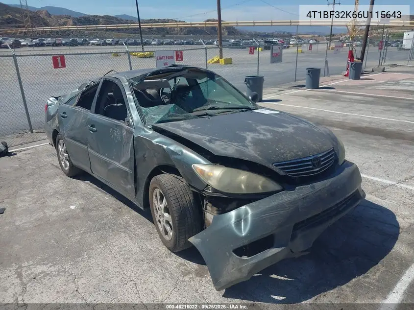 TOYOTA CAMRY 2006, VIN 4T1BF32K66U115643
