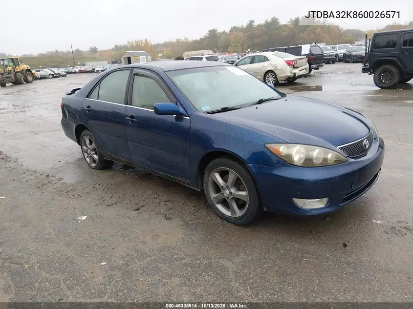 TOYOTA CAMRY 2006, VIN JTDBA32K860026571