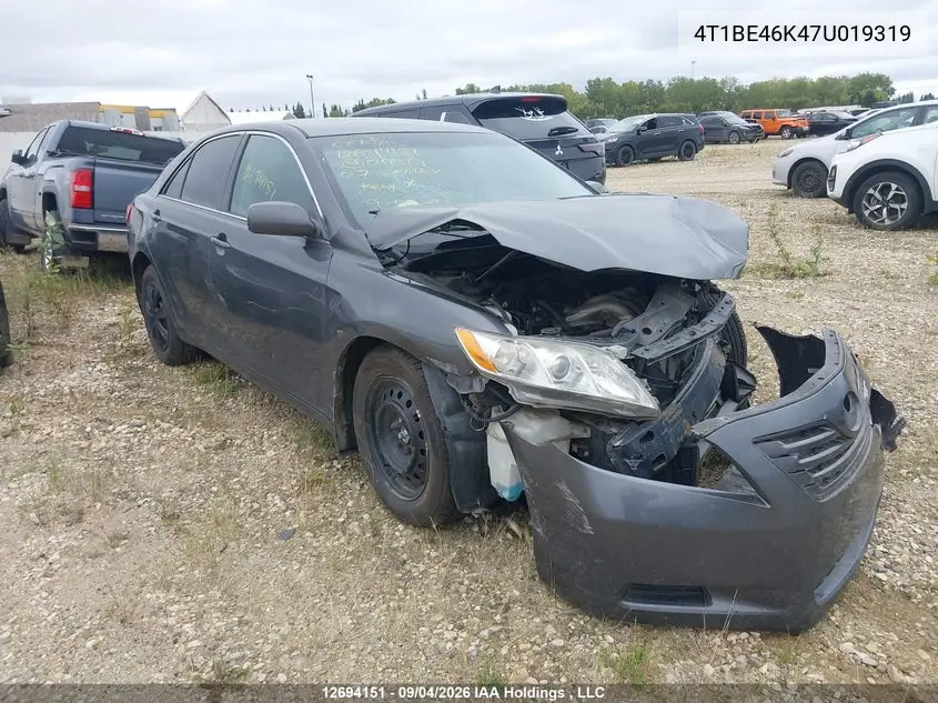 TOYOTA CAMRY 2007, VIN 4T1BE46K47U019319