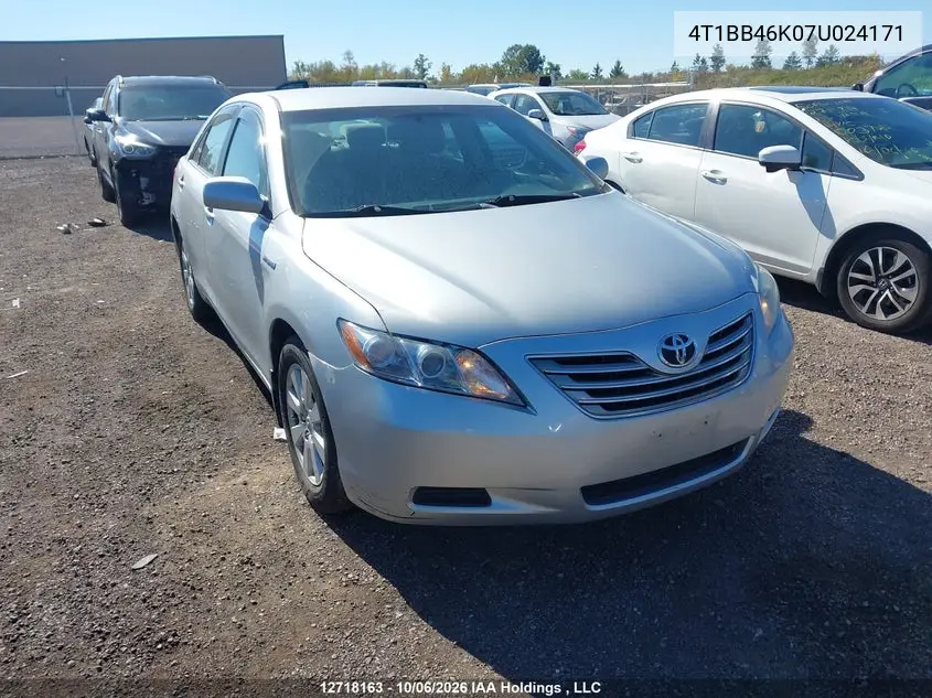 TOYOTA CAMRY 2007, VIN 4T1BB46K07U024171