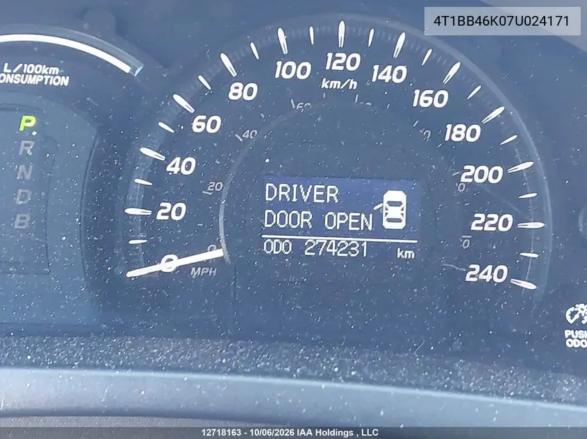 2007 TOYOTA CAMRY VIN 4T1BB46K07U024171 — фото 15