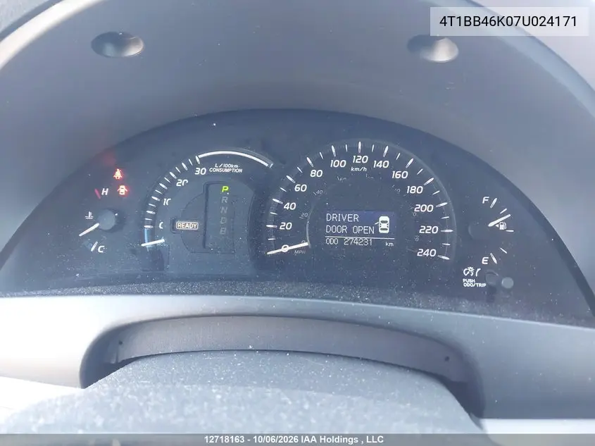 2007 TOYOTA CAMRY VIN 4T1BB46K07U024171 — фото 7