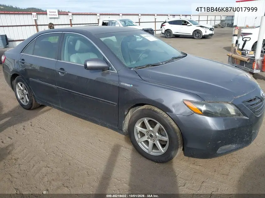 TOYOTA CAMRY 2007, VIN 4T1BB46K87U017999