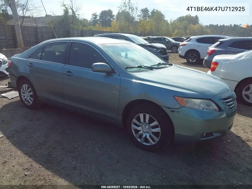 TOYOTA CAMRY 2007, VIN 4T1BE46K47U712925