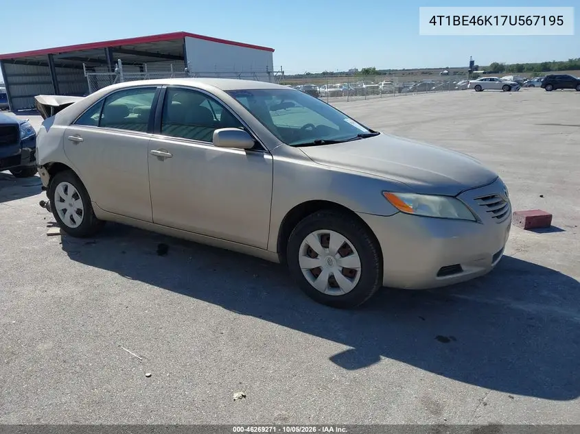 TOYOTA CAMRY 2007, VIN 4T1BE46K17U567195
