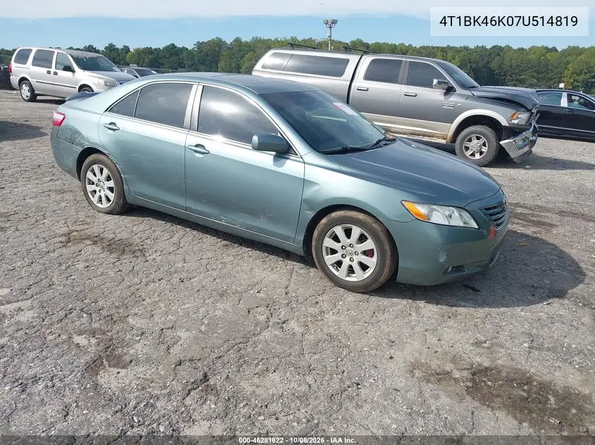 TOYOTA CAMRY 2007, VIN 4T1BK46K07U514819