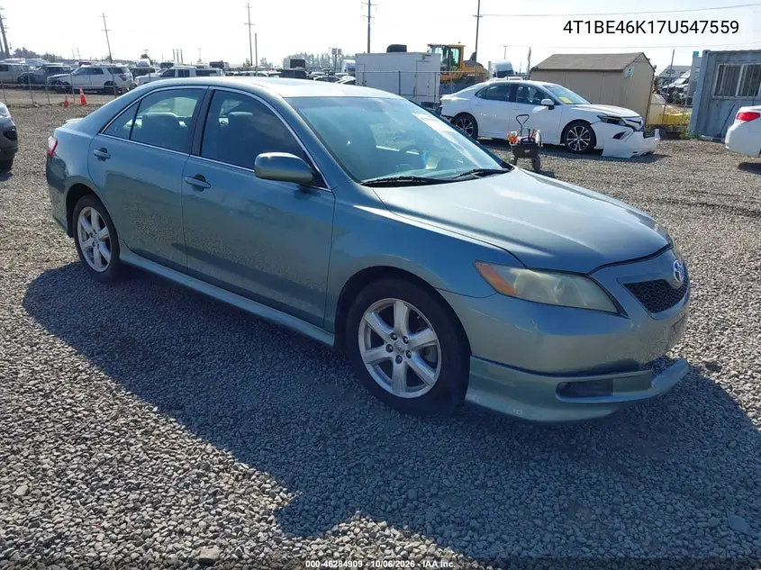 TOYOTA CAMRY 2007, VIN 4T1BE46K17U547559