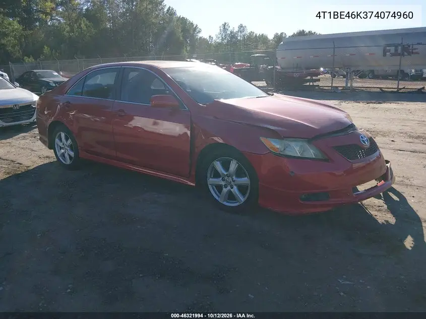TOYOTA CAMRY 2007, VIN 4T1BE46K374074960