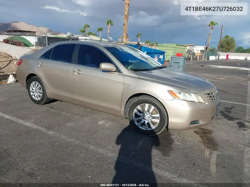 TOYOTA CAMRY 2007, VIN 4T1BE46K27U726032