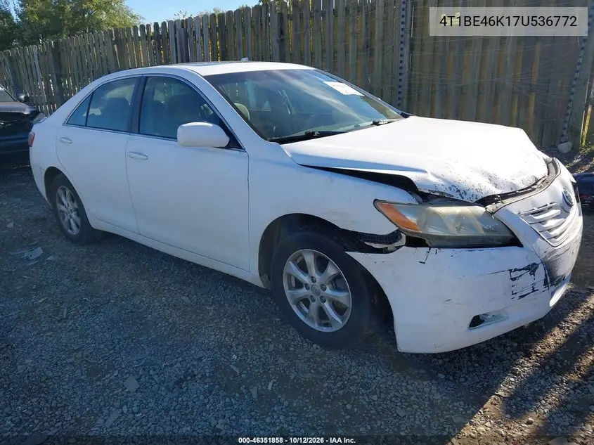 TOYOTA CAMRY 2007, VIN 4T1BE46K17U536772