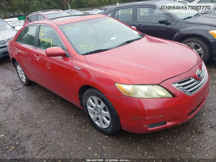 TOYOTA CAMRY 2007, VIN JTNBB46K673007770