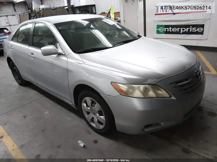 TOYOTA CAMRY 2007, VIN 4T1BE46K57U526214