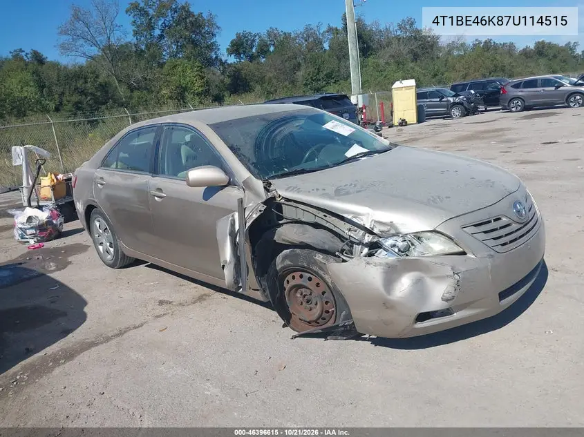 TOYOTA CAMRY 2007, VIN 4T1BE46K87U114515