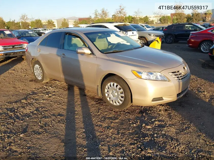 TOYOTA CAMRY 2007, VIN 4T1BE46K47U559317