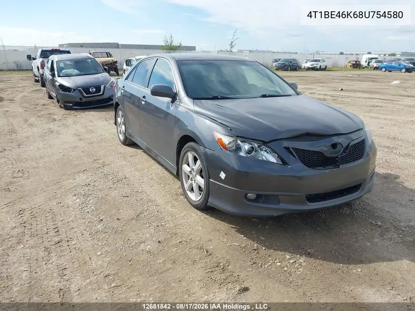 TOYOTA CAMRY 2008, VIN 4T1BE46K68U754580
