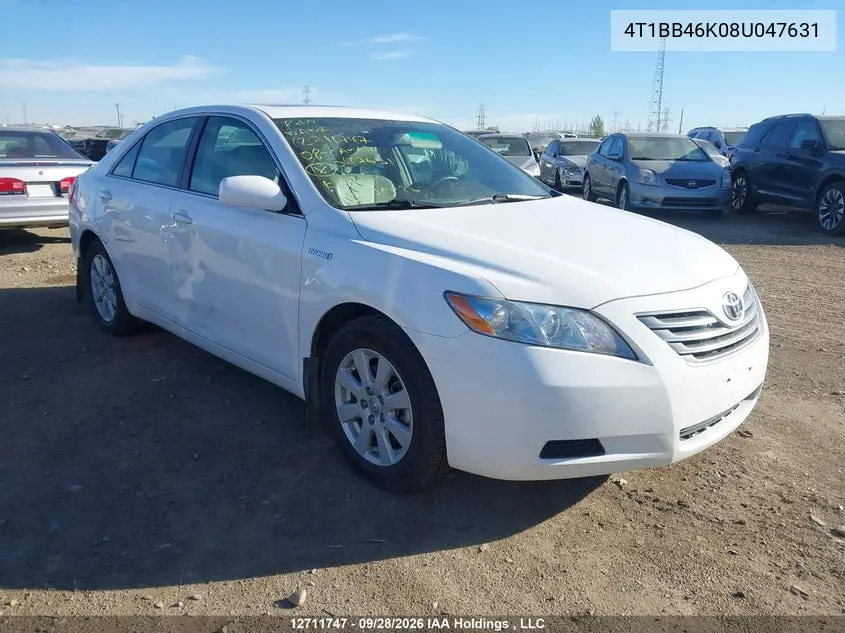 TOYOTA CAMRY 2008, VIN 4T1BB46K08U047631