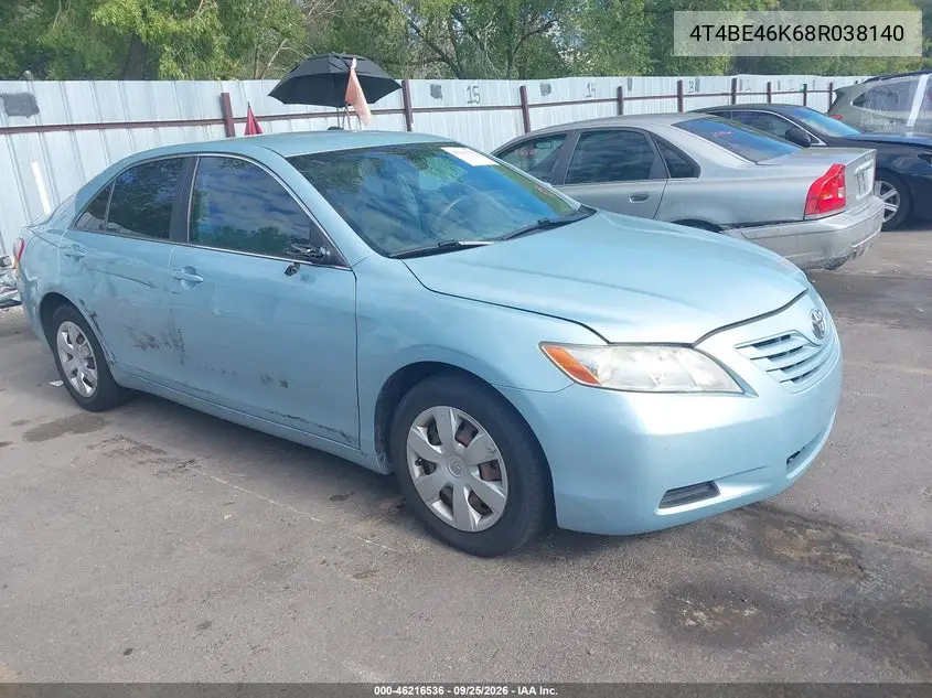 TOYOTA CAMRY 2008, VIN 4T4BE46K68R038140
