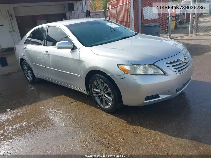 TOYOTA CAMRY 2008, VIN 4T4BE46K78R025736