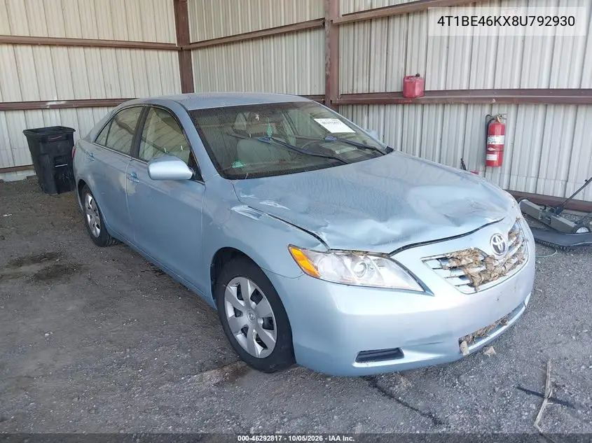 TOYOTA CAMRY 2008, VIN 4T1BE46KX8U792930