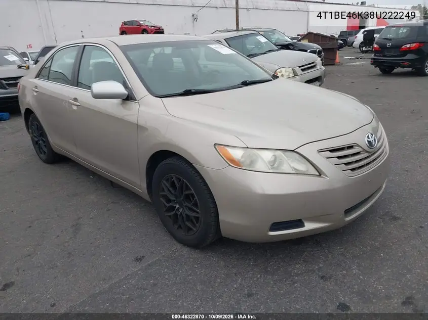 TOYOTA CAMRY 2008, VIN 4T1BE46K38U222249