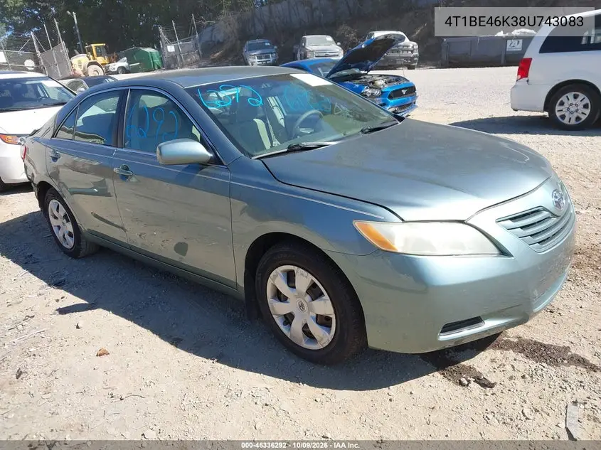 TOYOTA CAMRY 2008, VIN 4T1BE46K38U743083