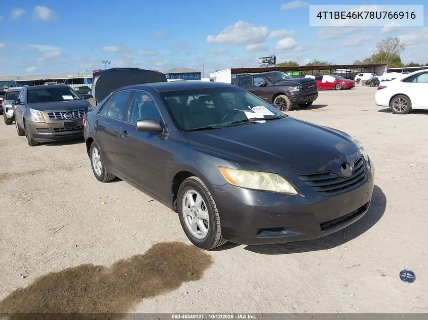 TOYOTA CAMRY 2008, VIN 4T1BE46K78U766916