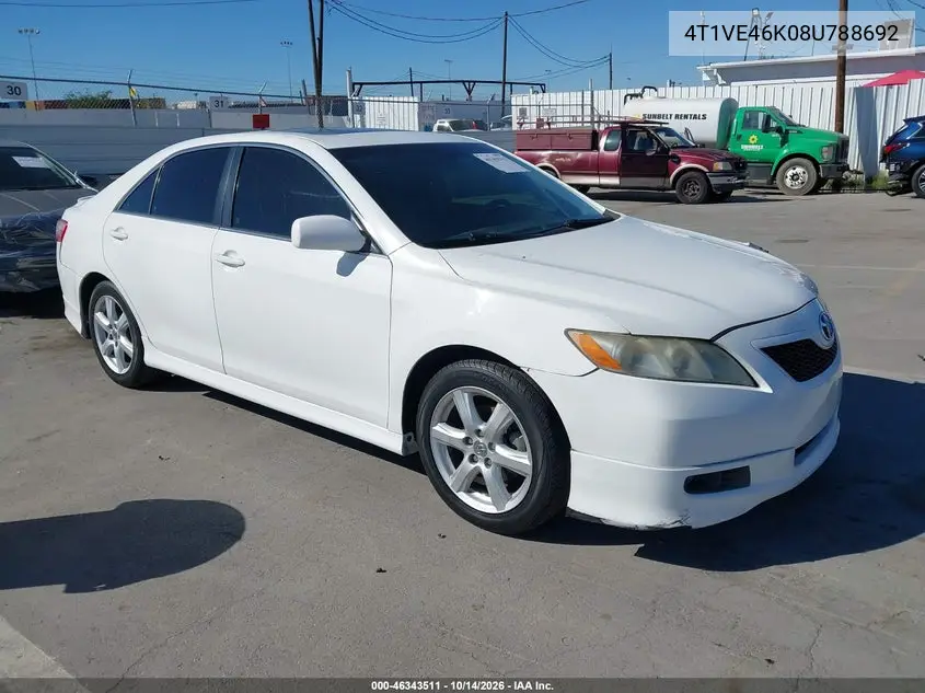 TOYOTA CAMRY 2008, VIN 4T1VE46K08U788692