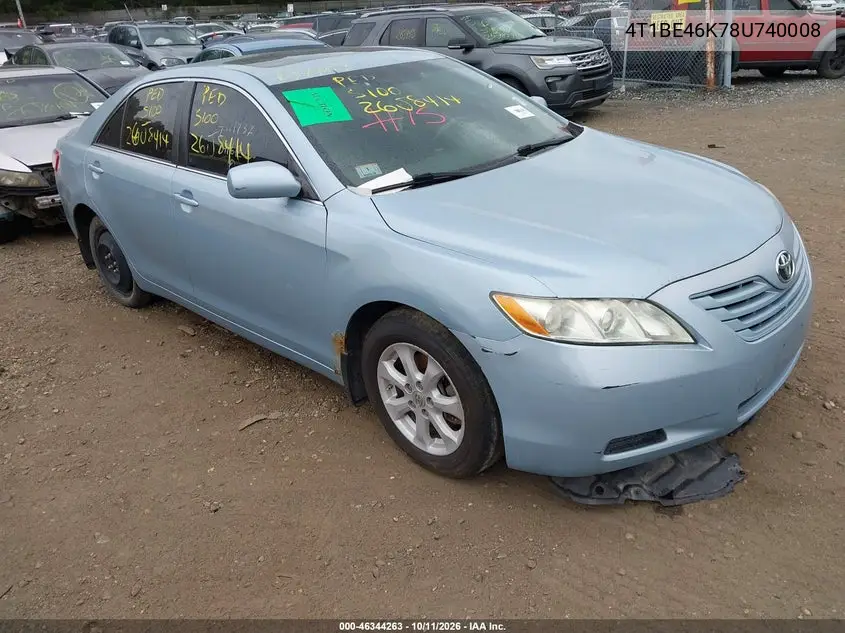 TOYOTA CAMRY 2008, VIN 4T1BE46K78U740008