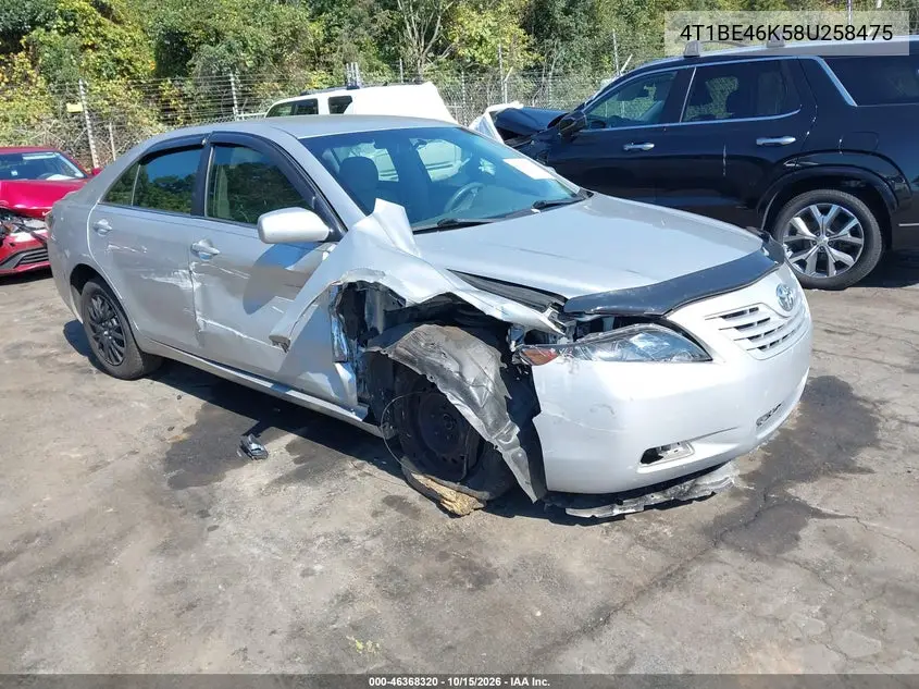 TOYOTA CAMRY 2008, VIN 4T1BE46K58U258475