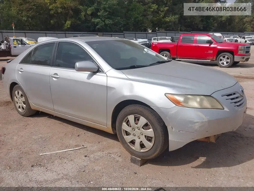 TOYOTA CAMRY 2008, VIN 4T4BE46K08R038666