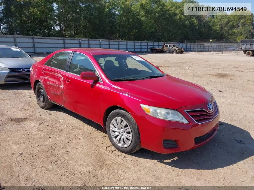 TOYOTA CAMRY 2011, VIN 4T1BF3EK7BU694549