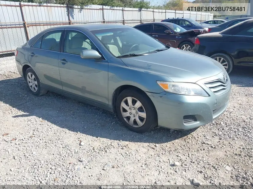 TOYOTA CAMRY 2011, VIN 4T1BF3EK2BU758481