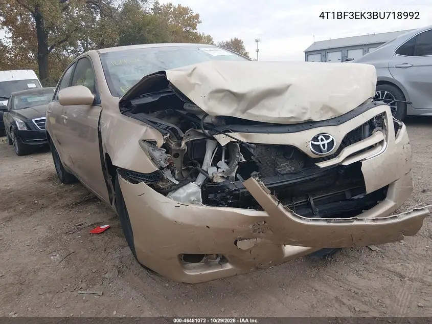 TOYOTA CAMRY 2011, VIN 4T1BF3EK3BU718992