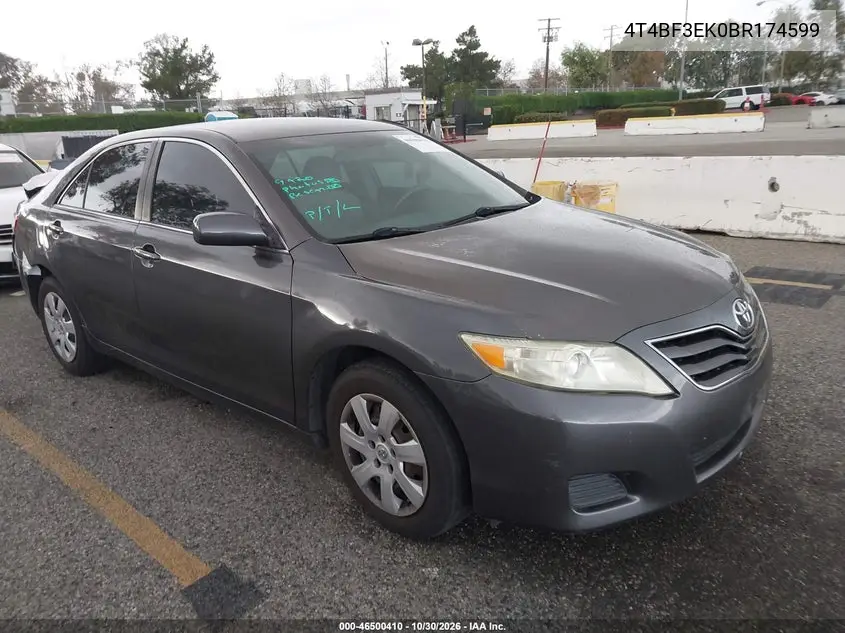 TOYOTA CAMRY 2011, VIN 4T4BF3EK0BR174599