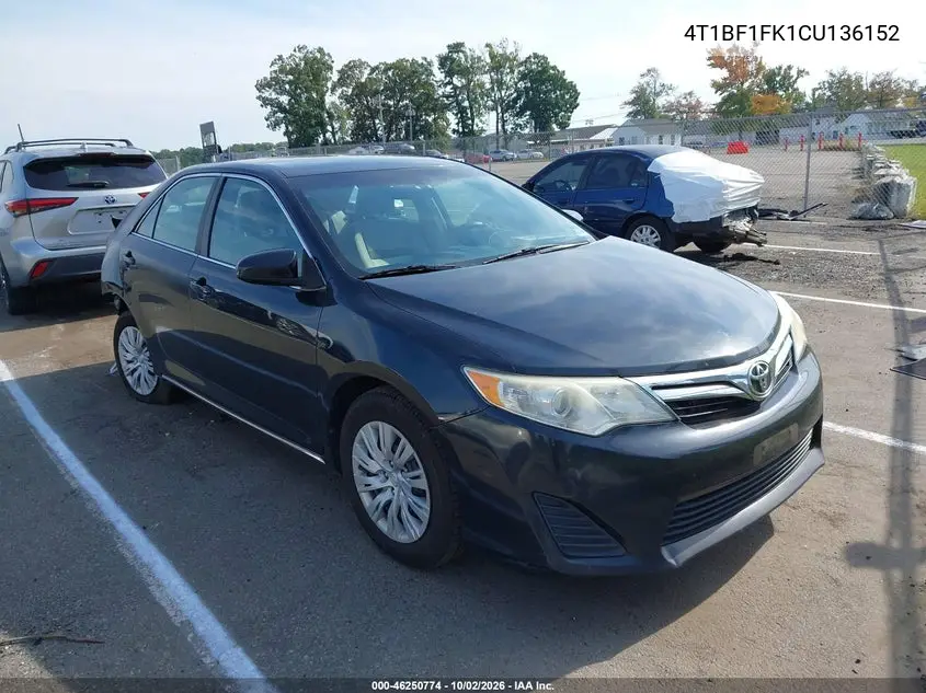 TOYOTA CAMRY 2012, VIN 4T1BF1FK1CU136152