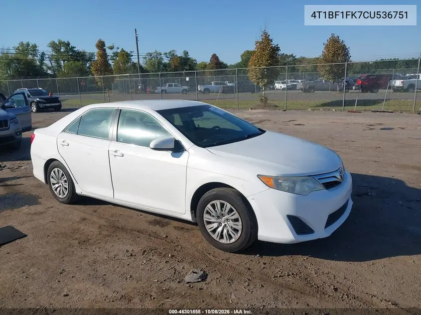 TOYOTA CAMRY 2012, VIN 4T1BF1FK7CU536751