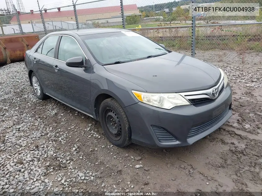 TOYOTA CAMRY 2012, VIN 4T1BF1FK4CU004938
