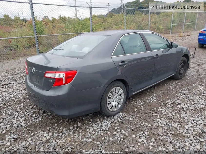 2012 TOYOTA CAMRY VIN 4T1BF1FK4CU004938 — фото 4