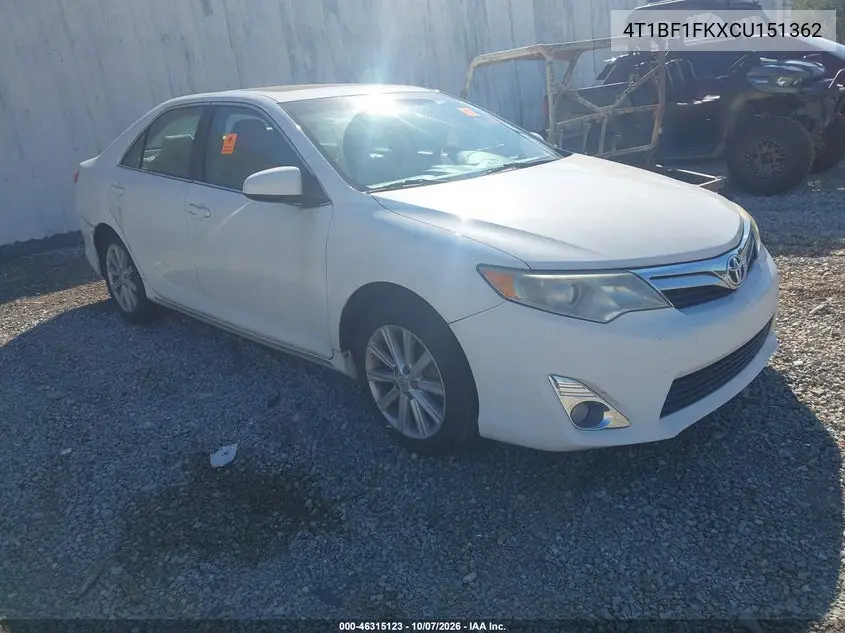 TOYOTA CAMRY 2012, VIN 4T1BF1FKXCU151362