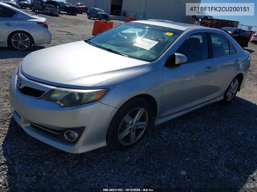 2012 TOYOTA CAMRY VIN 4T1BF1FK2CU200151 — фото 2