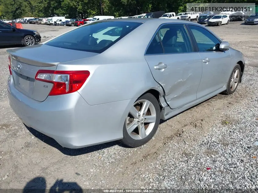 2012 TOYOTA CAMRY VIN 4T1BF1FK2CU200151 — фото 4
