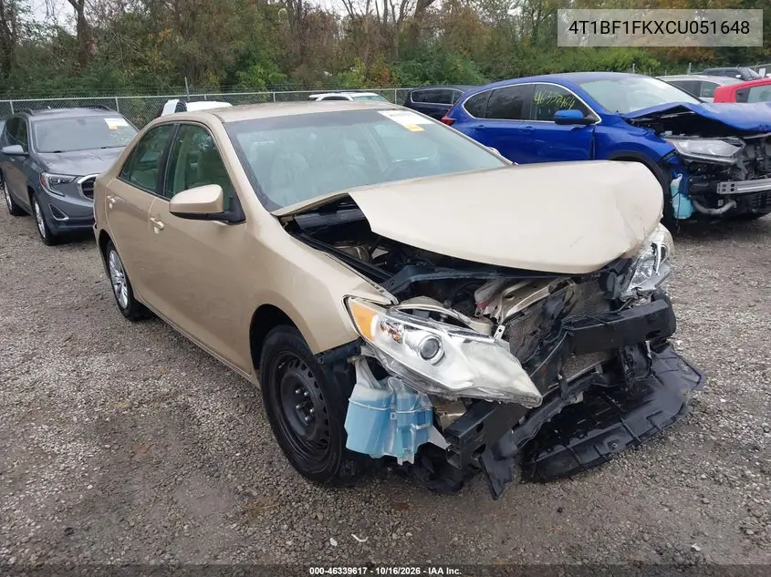 TOYOTA CAMRY 2012, VIN 4T1BF1FKXCU051648