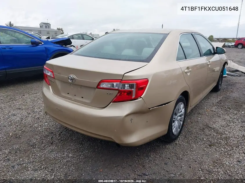 2012 TOYOTA CAMRY VIN 4T1BF1FKXCU051648 — фото 4