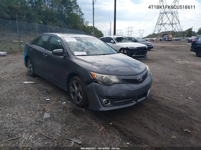 TOYOTA CAMRY 2012, VIN 4T1BK1FK6CU518611