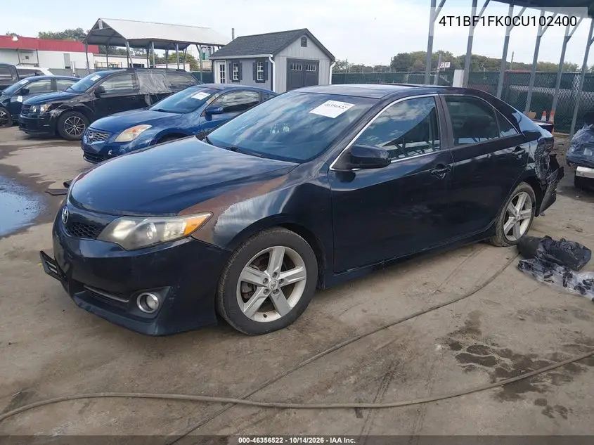 2012 TOYOTA CAMRY VIN 4T1BF1FK0CU102400 — фото 2