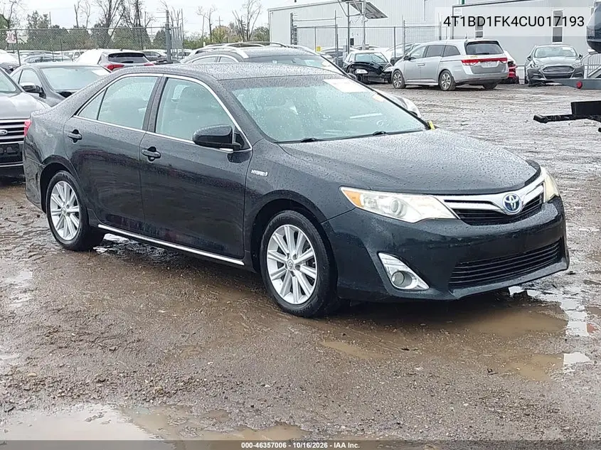 TOYOTA CAMRY 2012, VIN 4T1BD1FK4CU017193
