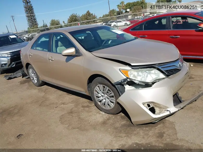 TOYOTA CAMRY 2012, VIN 4T1BF1FK4CU086251