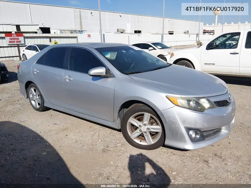 TOYOTA CAMRY 2012, VIN 4T1BF1FK6CU017920