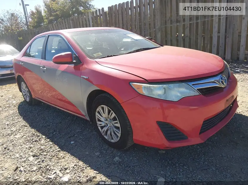 TOYOTA CAMRY 2014, VIN 4T1BD1FK7EU104430